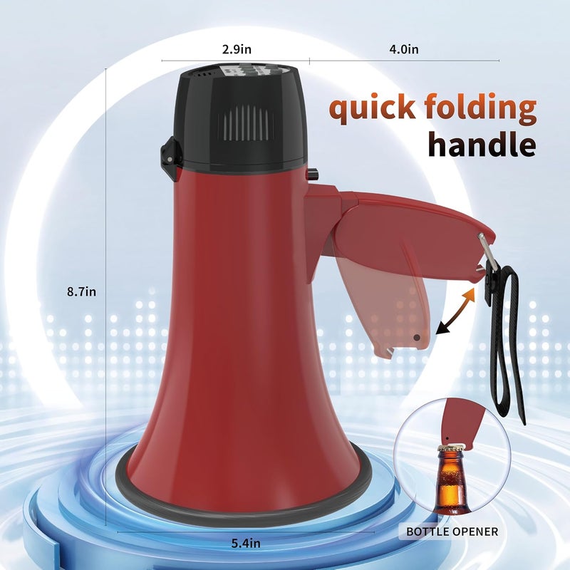 Flydot Megaphone with Speaker Microphone Siren and 240-Second Recording Bullhorn Includes Volume Control for Outdoor Events and Crowd Management - Image 2